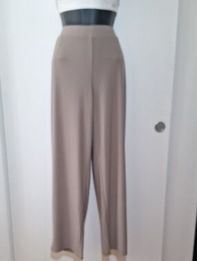Susan Graver Taupe Wide-Leg Pull-On Pants